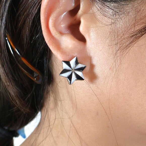 Zuni Inlay Mother of Pearl and Pen Shell Star Stud Earrings Handcrafted Jewelry* - Picture 1 of 10